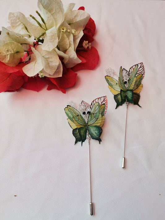 Pareja de alfileres de mariposa 3D para novio y padrino