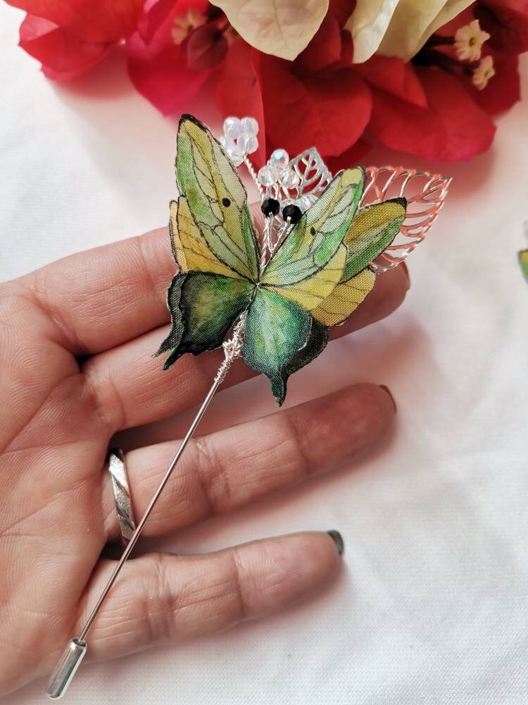 Pareja de alfileres de mariposa 3D para novio y padrino