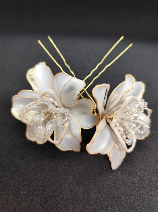 Dúo de horquillas florales artesanales
