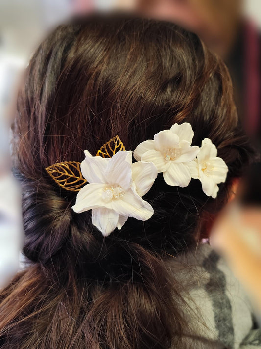 Duo de horquillas florales en cerámica flexible y cristal